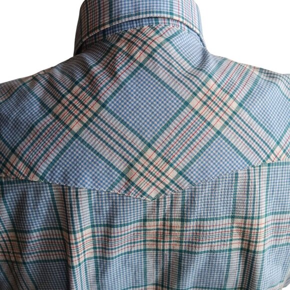 Vintage 1990s Plaid Western SHirt Mens Large BLue Summer Indy Snapper - Picture 4 of 6